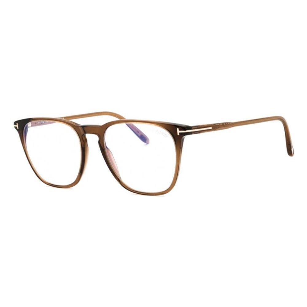 Tom Ford Eyeglasses Square Full Rim, Shiny Dark Brown Frame and Clear/Blue